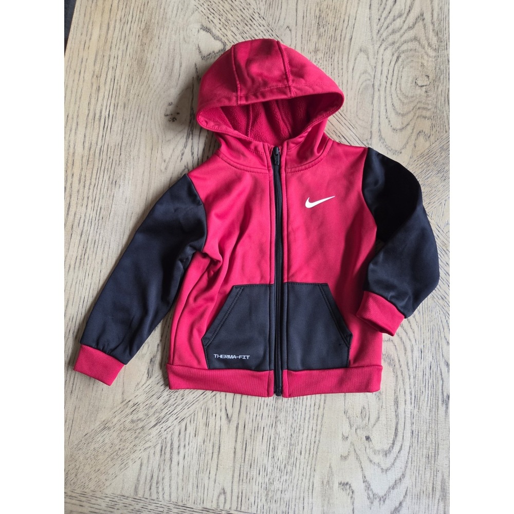 Nike Zip Front Hoodie Jacket Toddler Infant 24 Months Therma-Fit Red Black Boys